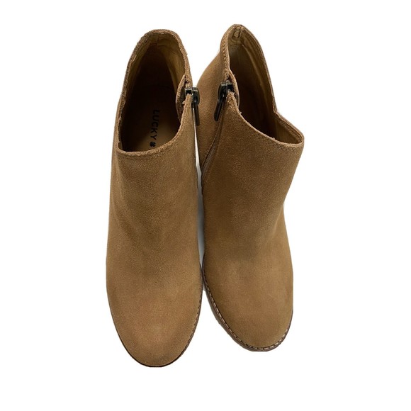 Lucky Brand Women’s size 9M Yakeena Tan Suede Leather Ankle Wedge Boots - Picture 6 of 16